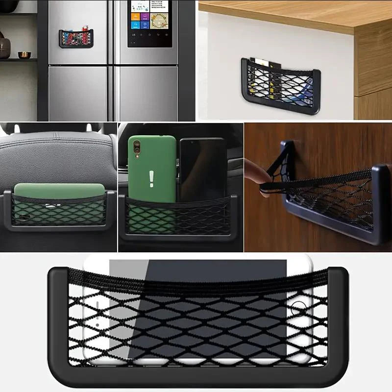 Car Storage Bag Nets Adhesive Auto Seat Organizer Door Side Net Pocket Multifunctio additional angle