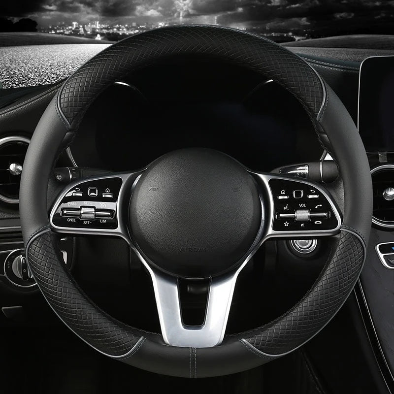 All Seasons Leather Diamond Steering Wheel Cover Universal Fit for 14 .5-15 Inch Du additional angle