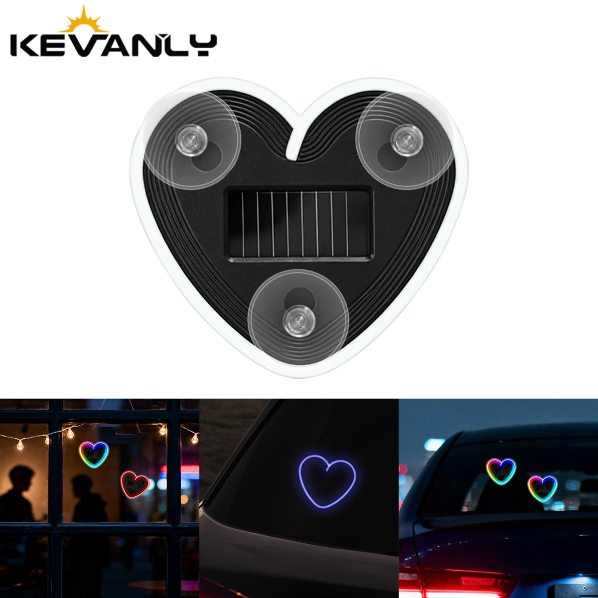 1pc Solar Powered Car Neon Light Striped Heart Lamp Led Ambient Light Wireless Suction Cup USB Recha