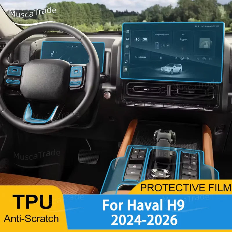 For HAVAL H9 2024 2025 2026 TPU Car Interior Film Transparent Control GPS Screen Window Lift Anti Sc