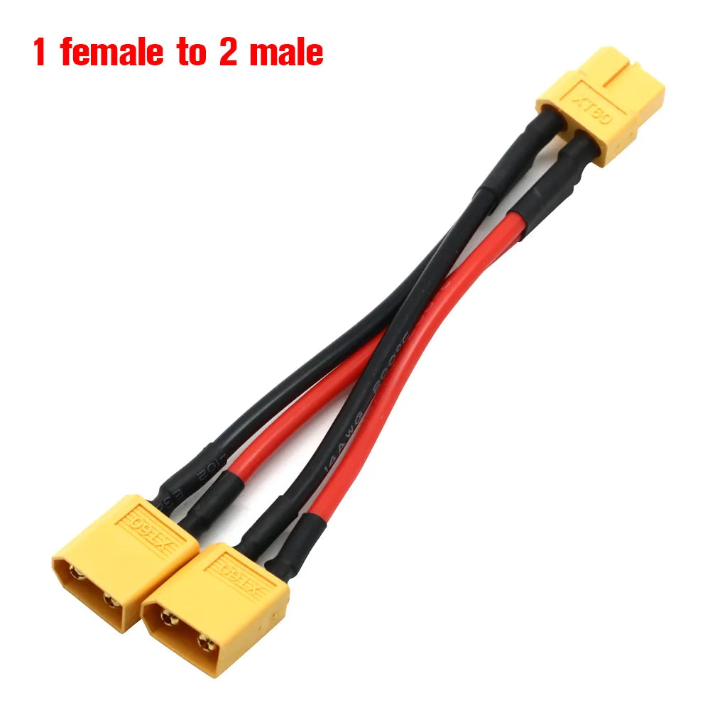 XT60 Parallel Battery Connector Y Splitter 14AWG Silicone Wire detail view