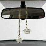 Car Rearview Mirror Pendant Pink Sakura Flower Pendant with Gold Chain Cute Auto Interior Decor Gifts for Women Decoraction