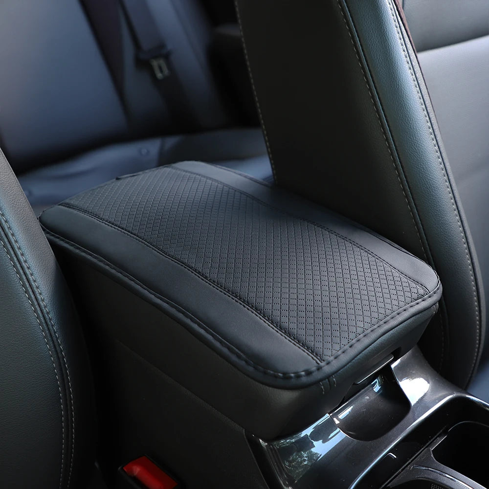 Color-Matched Double-Strand PU Leather Check-Pattern Embossed Car Armrest Pad Center Console Pad Car Decoration Item