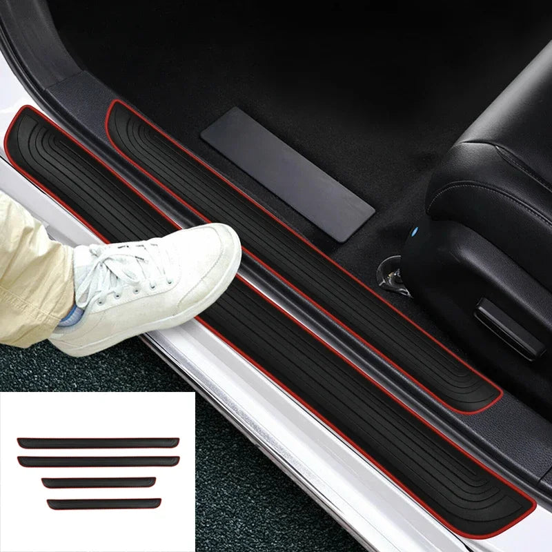 4pcs Rubber Car Door Sill Scuff Covers Black Door Panel Guards Protector Trim Anti-scratch Exterior