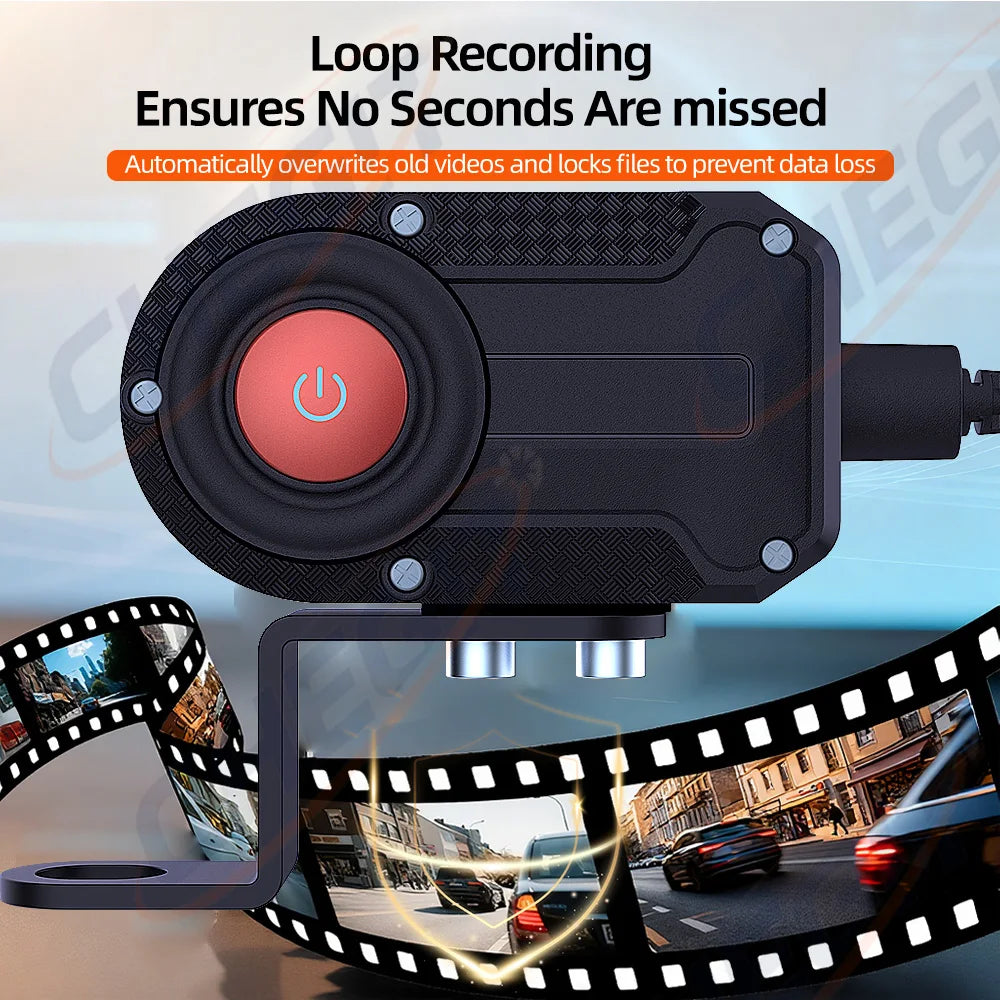 2K HD WiFi Motorcycle DVR | Waterproof IP66 Dash Cam with 170° Wide Angle and Loop additional angle