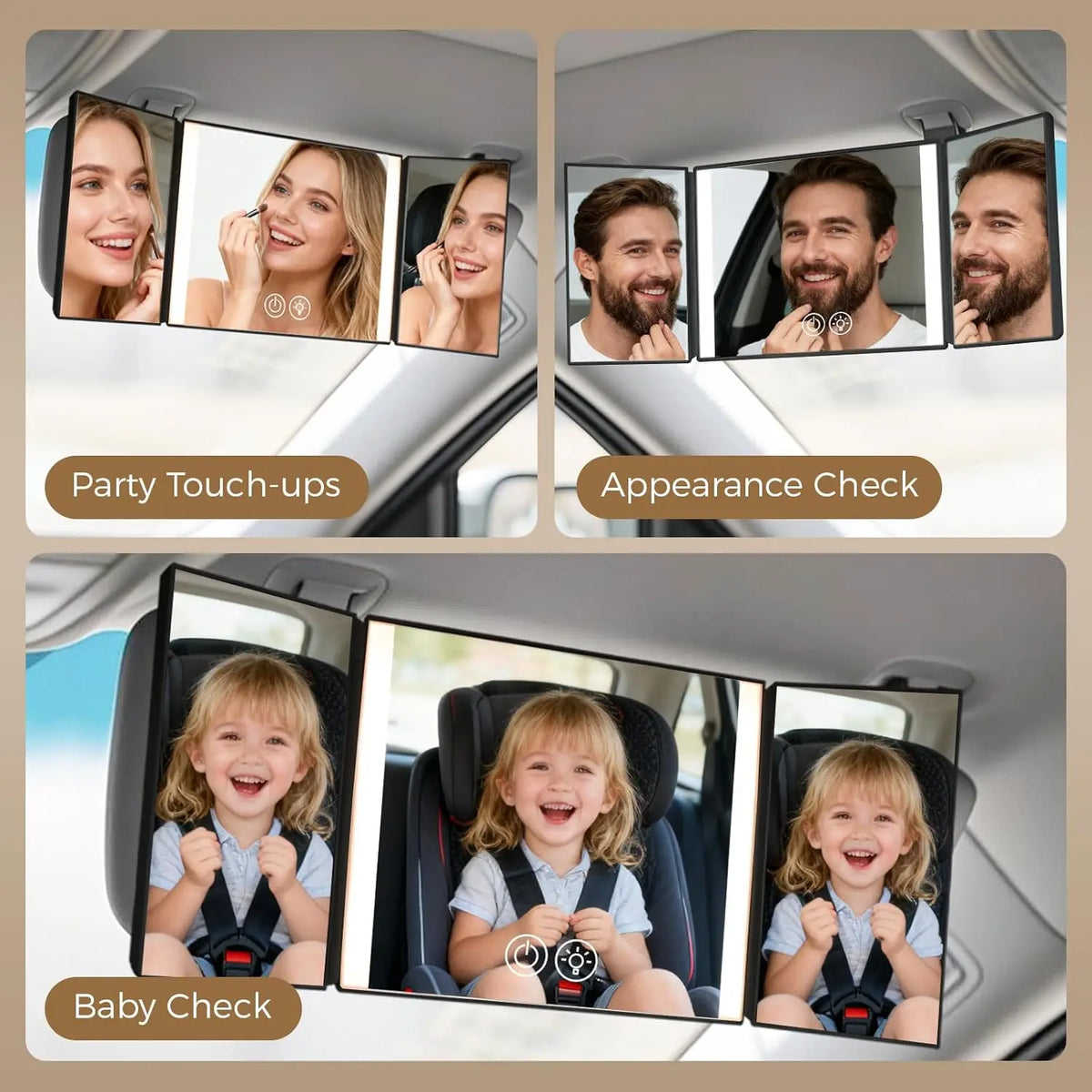 Car Makeup Mirror with 3 Way Lights, Sun Visor Vanity Mirrors For Truck, Car Accessories for Women, Espejo Para Carro Fits Gift