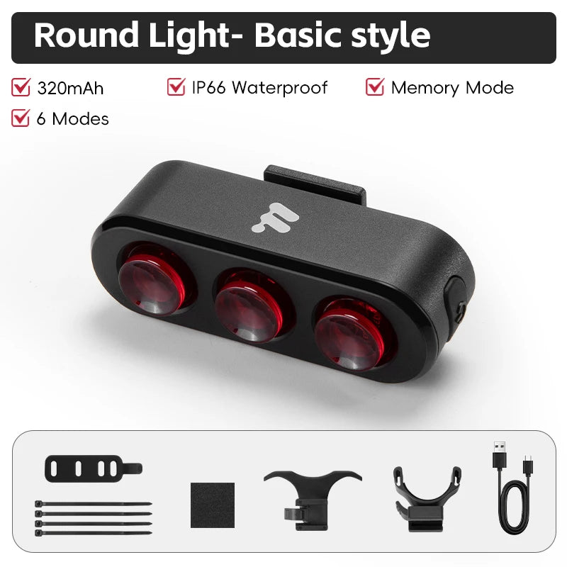 WEST BIKING Bicycle Rear Light Multi LED IP66 Tail Light Auto Start/Stop Brake Sensing close-up view