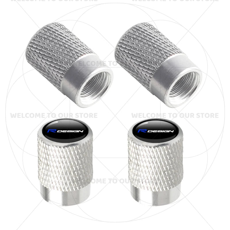 For Volvo R Design Emblem Aluminum Tire Valve Caps | 4-Pack Dust Covers additional angle