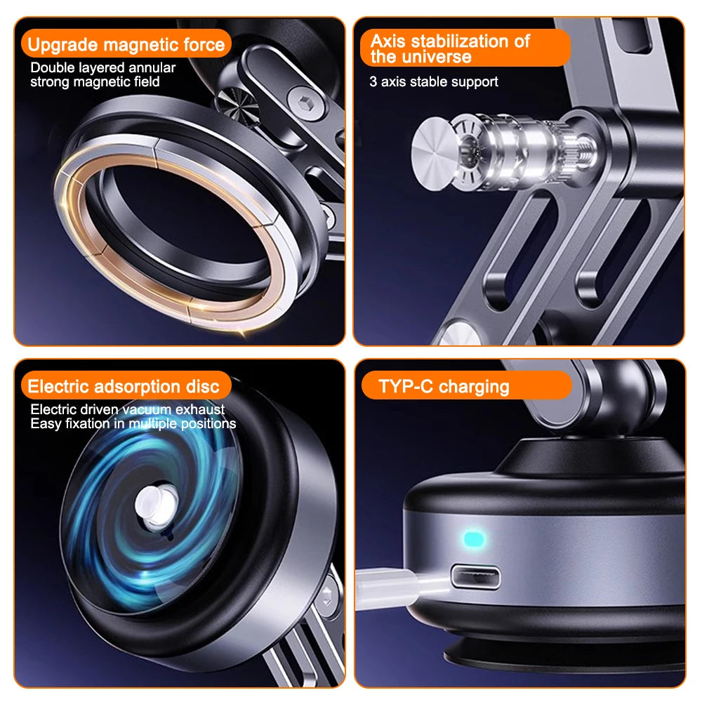 Magnetic Phone Holder | Electric Vacuum Suction Car Mount for Navigation and Streamin lifestyle view