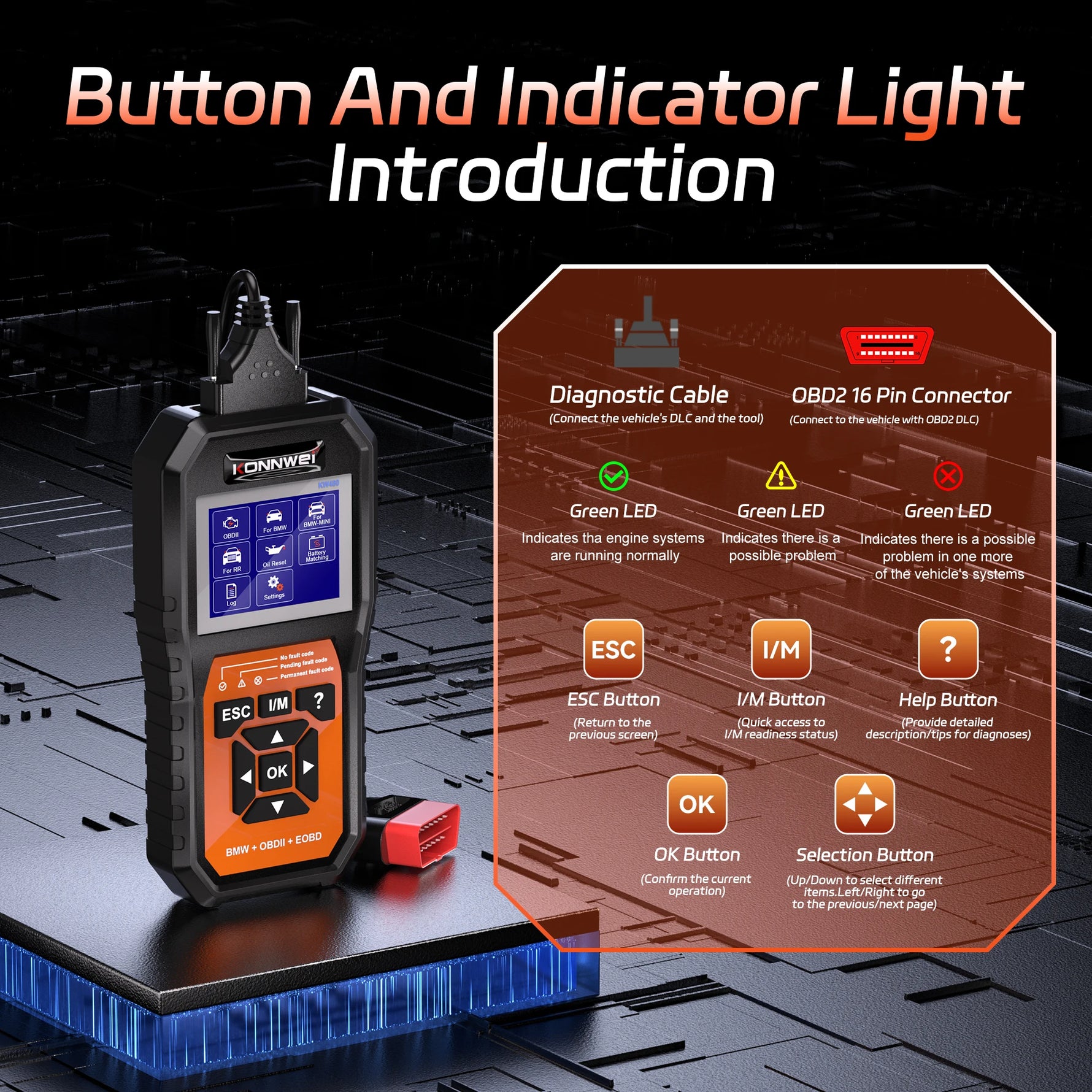 2026 KONNWEI KW480 Full System OBD2 Scanner | BMW Diagnostic Tool with Oil Reset, A additional angle