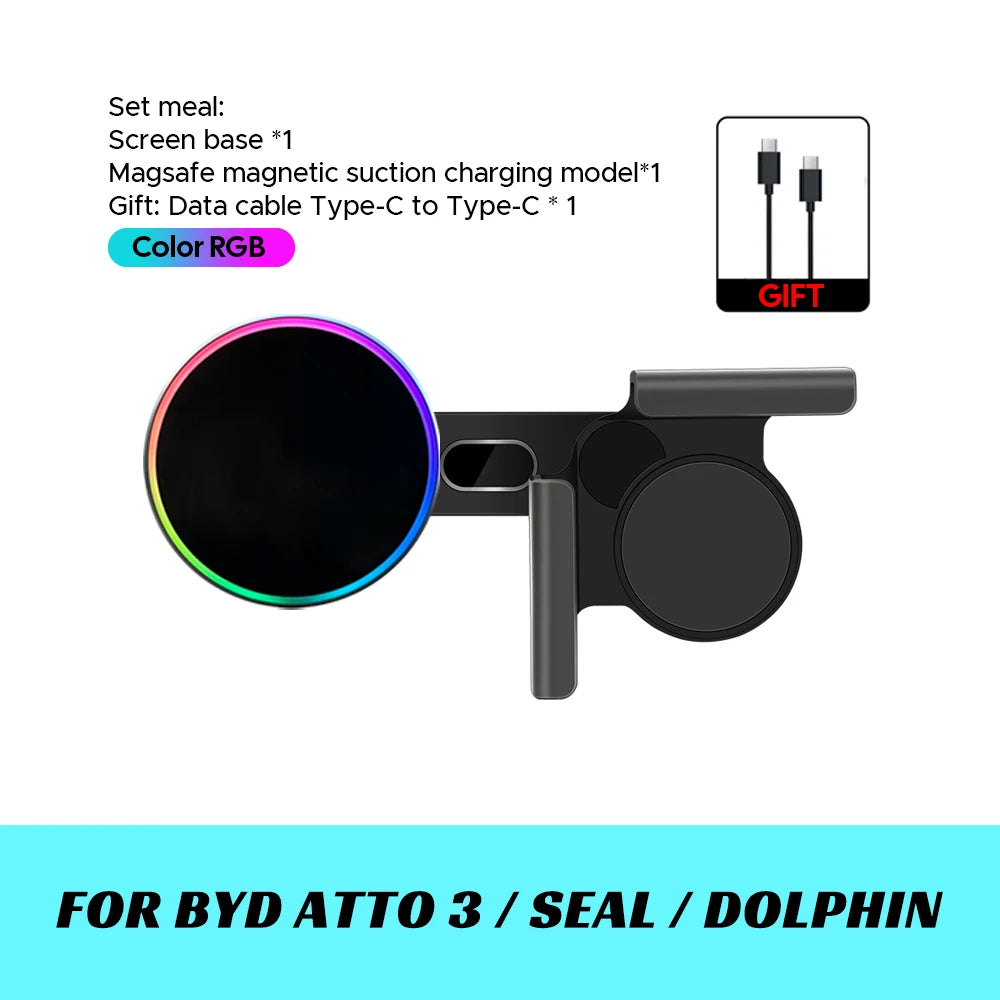 Foldaway Car Phone Mount Holder 15W Magnetic Wireless Charger Compatible with MagSafe for BYD Atto 3 HAN SEAL  DOLPHIN