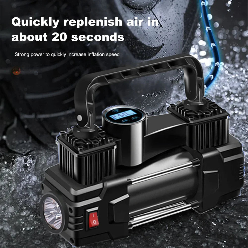 Mini Air Compressor 12V 150PSI Dual Cylinder Heavy Duty Tire Inflator with LED Light Car Electric Air Pump Auto Inflatable Pump