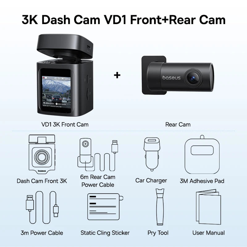 Baseus 3K Dash Cam VD1 Front and Rear Cam HD Built-in GPS Galileo Supercapacitor Car DVR detail view