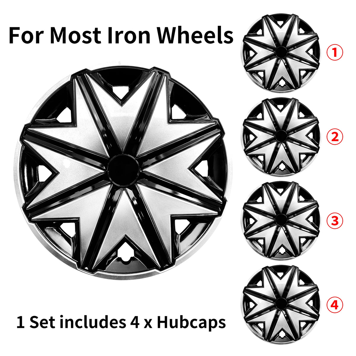 Sports Caps Rim 15inch Hub Cover for Iron Rim Wheel Cover Set of 4 Steel Replacement Plastic Hubcap for R15 Tire Car Accessories