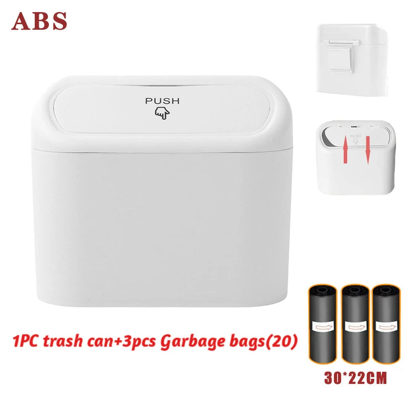 Hanging Car Trash Can Car Flip Top Trash Can Interior Trash Storage ABS Trash Can w additional angle
