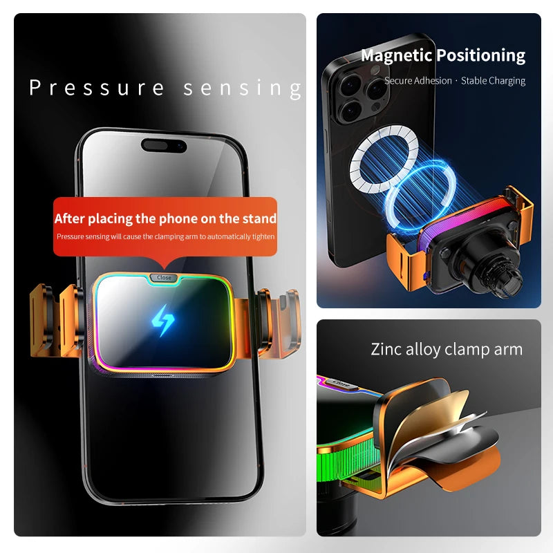 2026 NEW Style Magnetic Stand Wireless Car Charger MacSafe Car Phone Holder Fast Charging Station for iPhone15 14 13 12 Pro Max