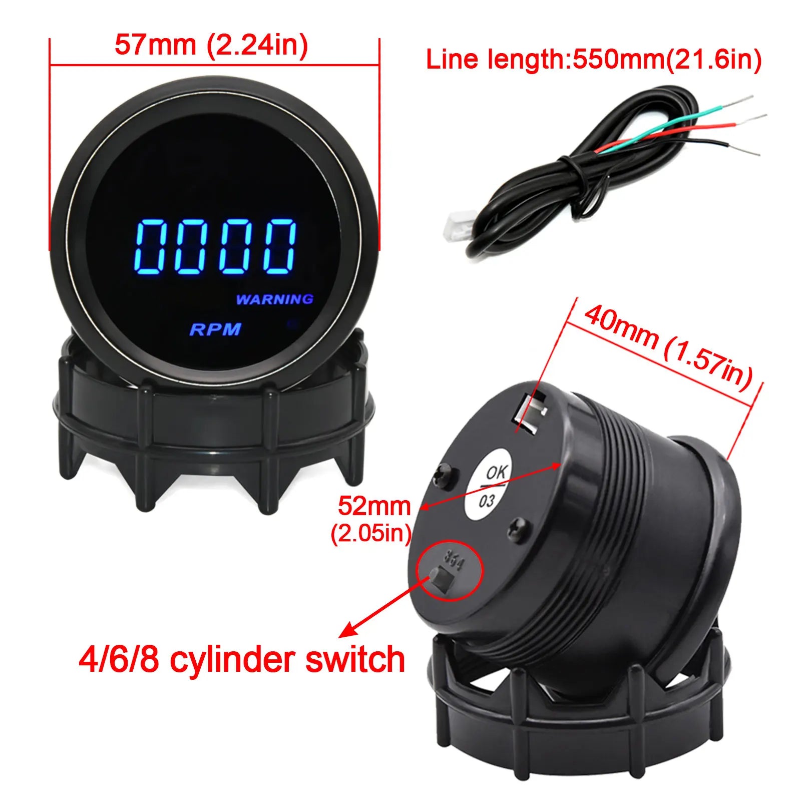52mm Car Gauge Set | 7-in-1 Digital Tachometer, Boost, Temp, Oil, Voltmeter detail view