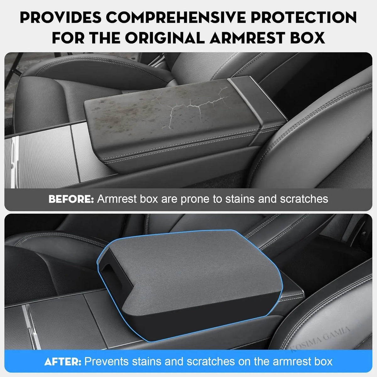 Car Center Console Organizer Armrest Cover Soft PU Leather Height Pad for Tesla Model Y Juniper and Model 3 Highland