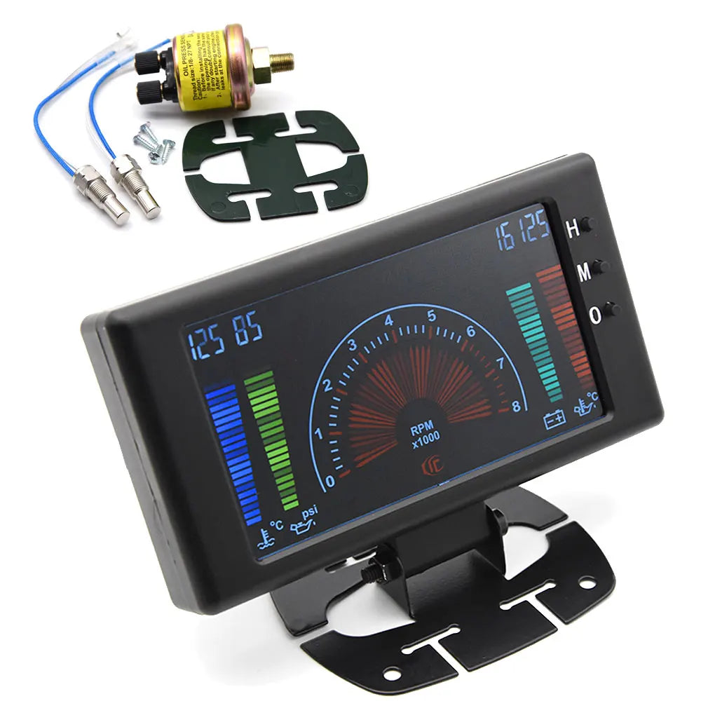 5" LCD 6 in 1 Car Gauge | Tachometer, Voltmeter, Oil Pressure, Water Temp & Clock