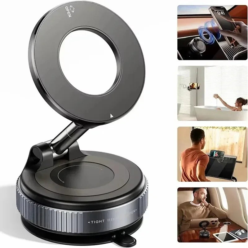 Vacuum Magnetic Car Phone Holder, Foldable Multi-Angle Adjustable Vehicle Navigation Phone Mount, Universal Phone Stand for Daily Driving