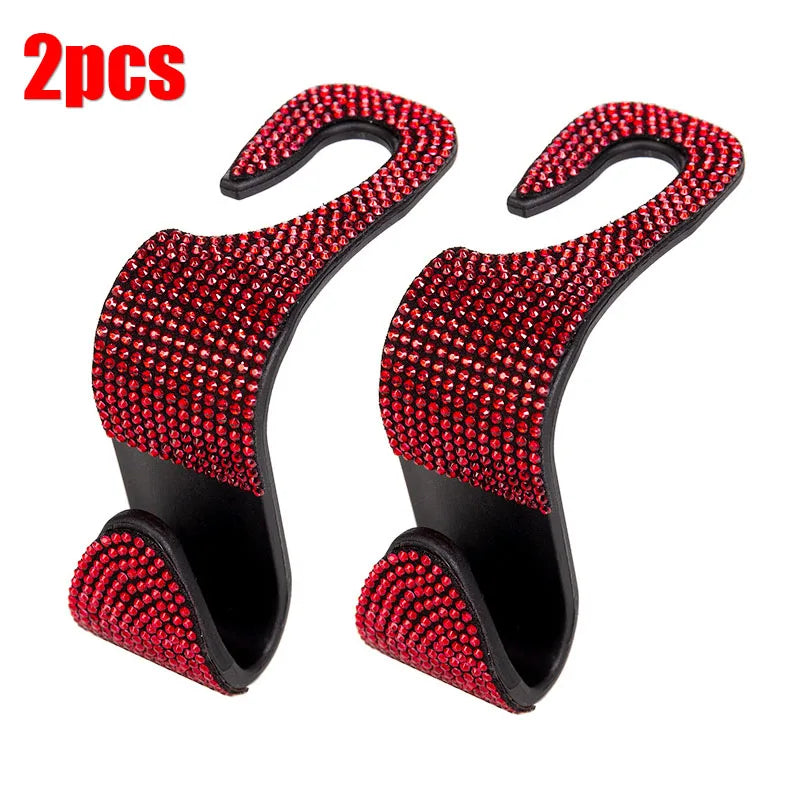2Pcs  Car Seat Back Hook Bling Diamond Hanger Backseat Auto Back Universal Headrest  Storage Holder Car Interior Accessories