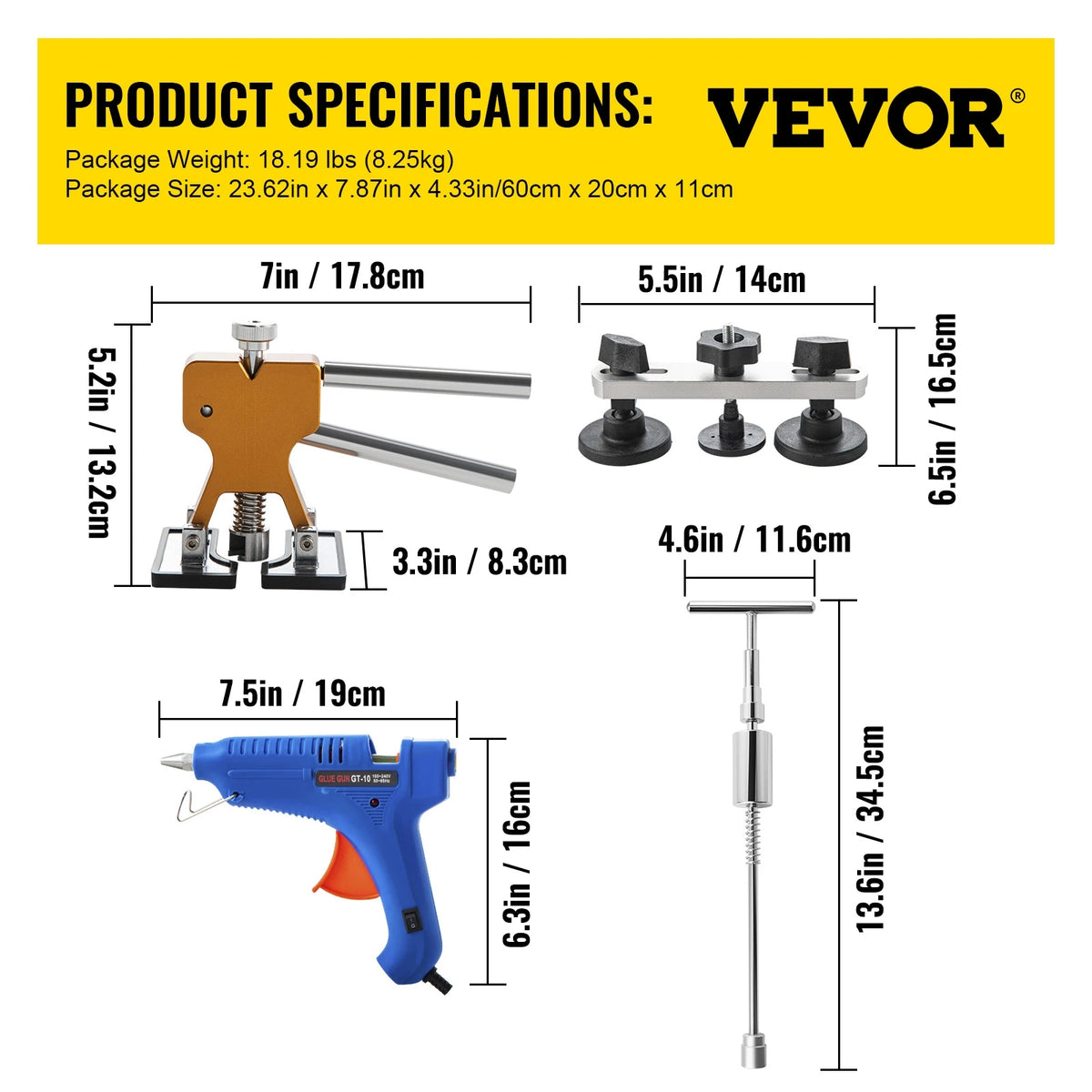 SucceBuy Paintless Dent Removal Rods Stainless Steel Rods Car Dent Repair Kit Glue Puller Kit for Auto Dent Removal Door Dings