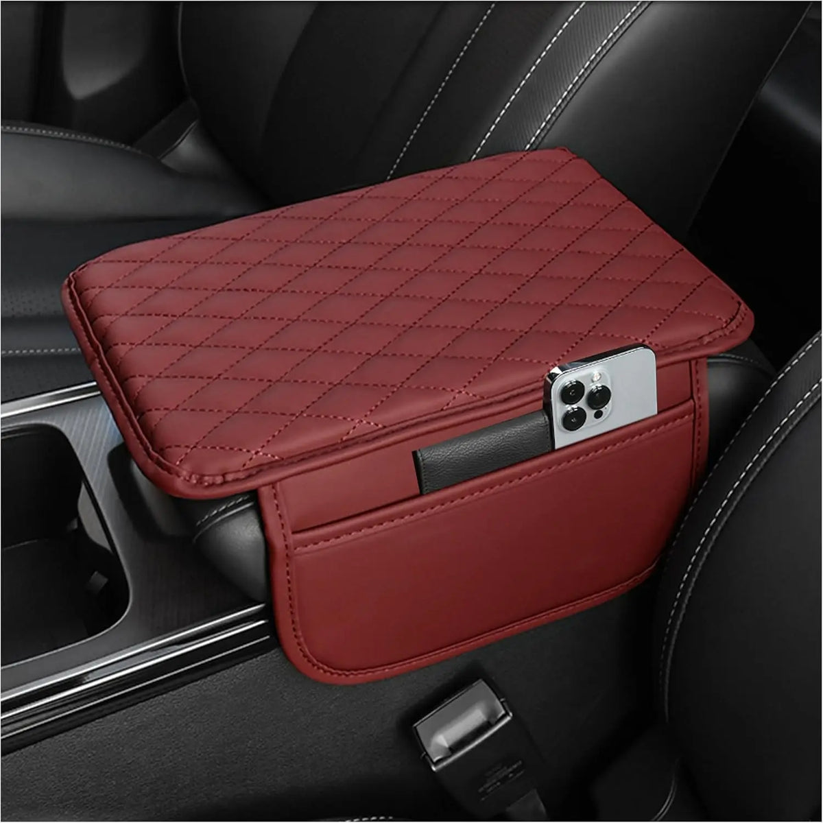 Upgraded Microfiber Leather Car Center Console Armrest Cover Cushion | with 2 Storage Bags | Universal for Most Cars