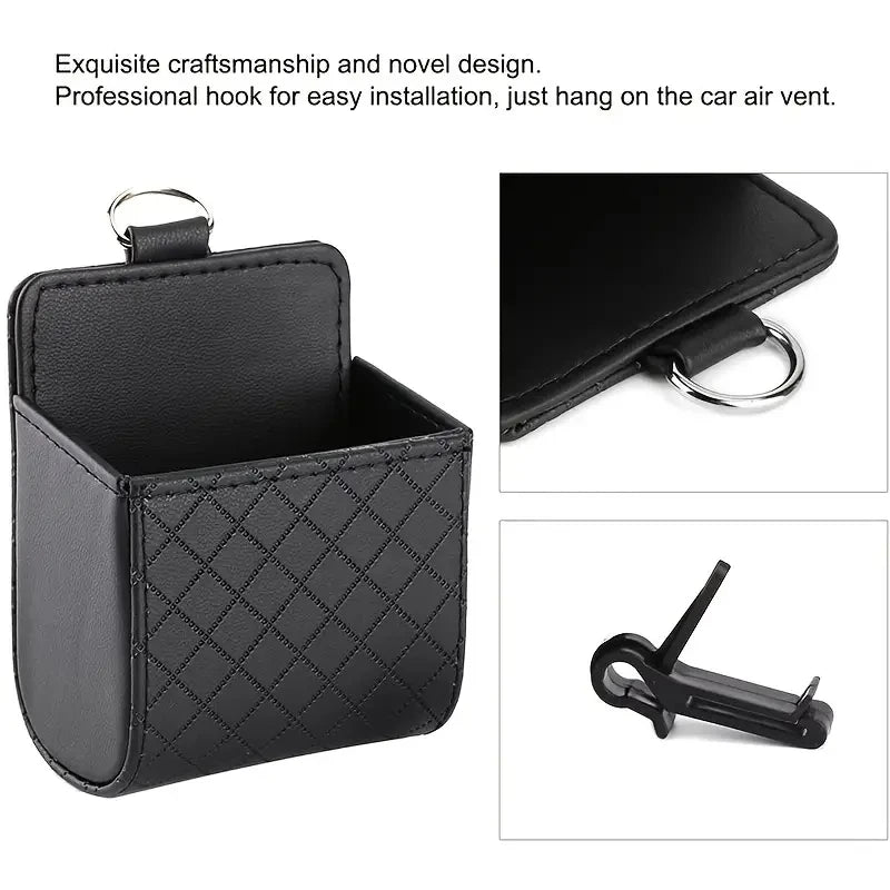 Car Phone Holder Air Vent Storage Box | PU Leather Car Organizer for Phone Glasses lifestyle view