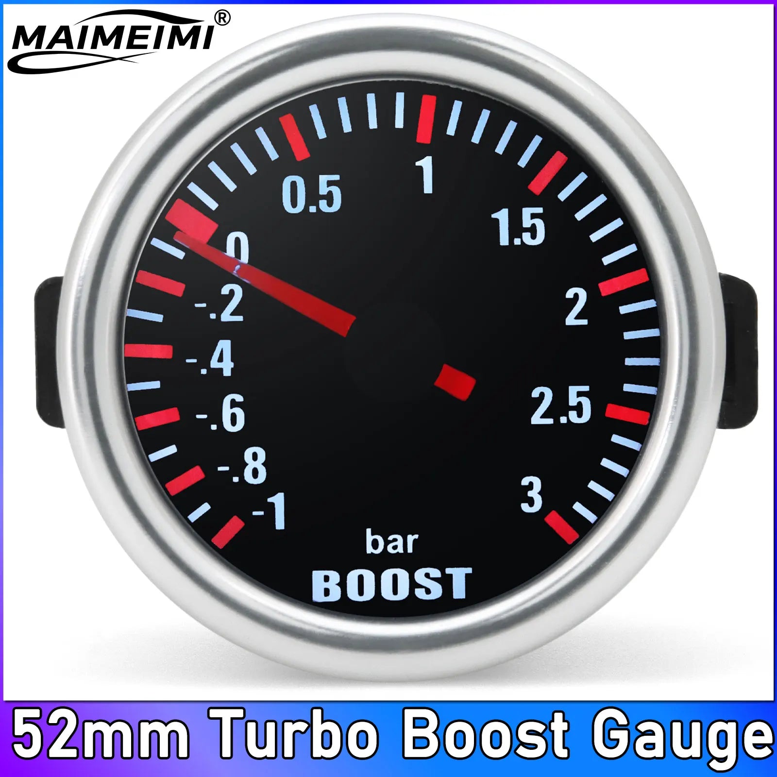 Boost Turbo Gauge 52mm 3.0 BAR | Mechanical Boost Meter with White LED for 12V Racing Cars
