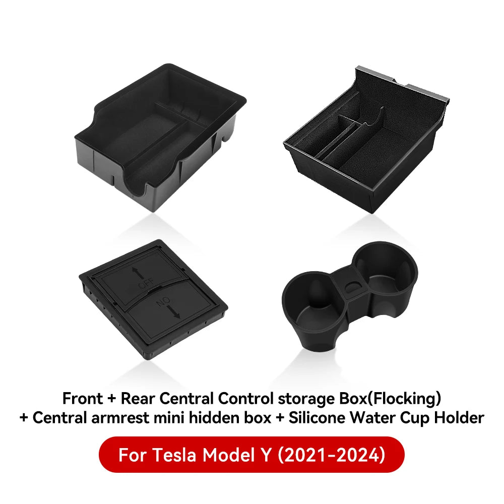 For Tesla Model 3/Y/Highland/Juniper 2026 Center Armrest Hidden Storage Box | Cup Holder detail view
