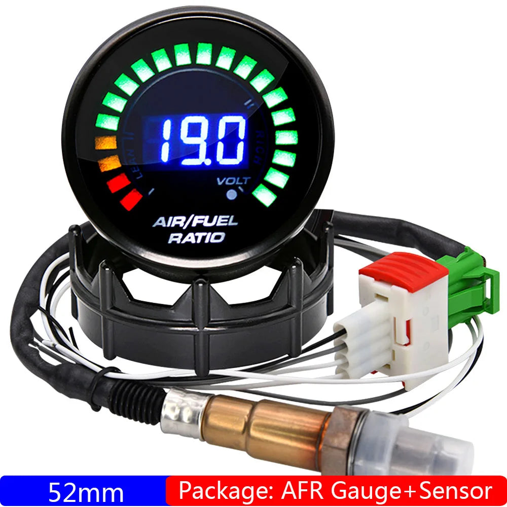 52mm Air Fuel Ratio Gauge Digital Display | Smoked Narrowband O2 Sensor Kit for 12V Gasoline Cars