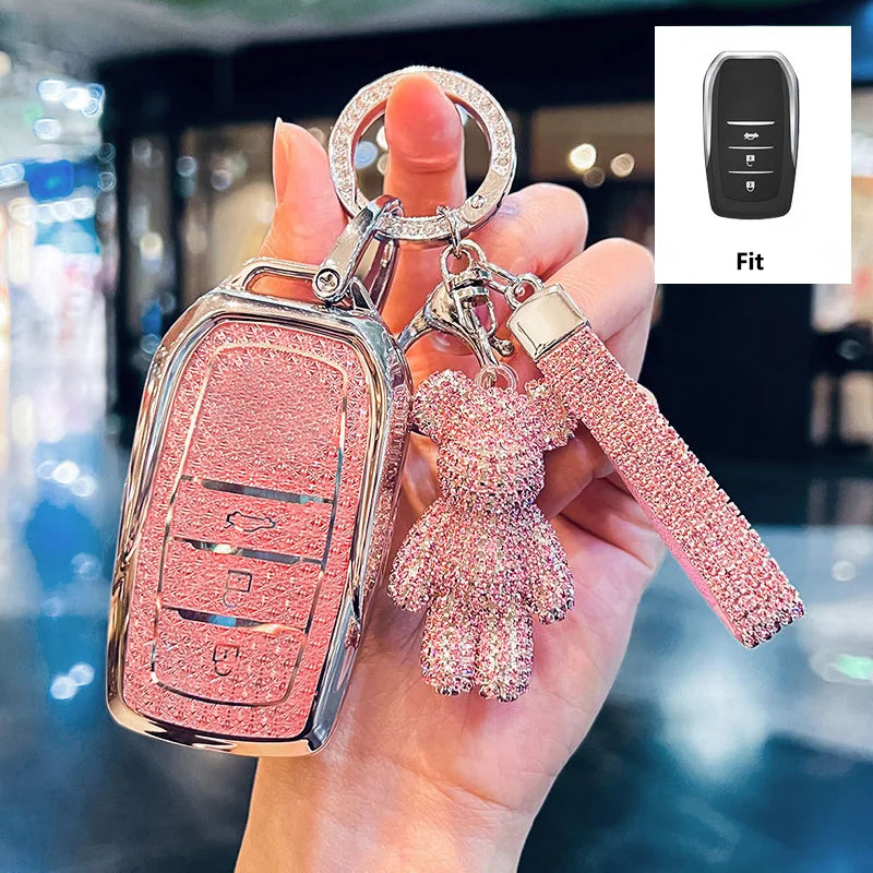 Diamond Pink for Toyota CHR Hilux Fortuner Land Cruiser 200 Camry Corolla Crown RAV4 Highland Remote Car  Key Case Cover Fob Bag