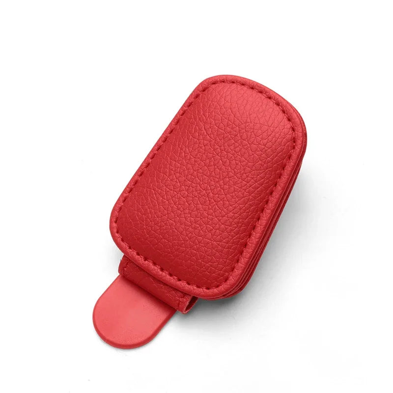 Leather Sunglasses Holder Car Sun Shade Clip detail view