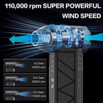 Cordless Car Vacuum Cleaner Handheld Rechargeable Electric Vacuum with 3 Speed Settings 110000 RPM High Power Air Blower Jet Dry Compressed Air Duster for Car Interior Cleaning Portable Auto Vacuum Cleaner for SUV Truck Dashb