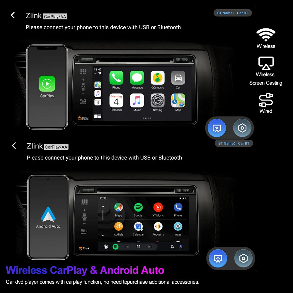Wireless CarPlay Android Auto Car Radio For BMW 1 Series 3 Series E81 E82 E87 E88 E90 E9 detail view