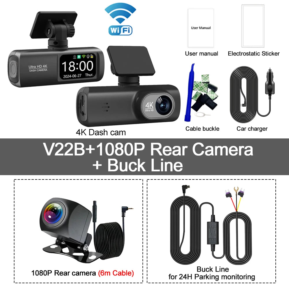 4K WiFi Dash Cam | Dual Lens, GPS, 24H Parking Monitor alternate view