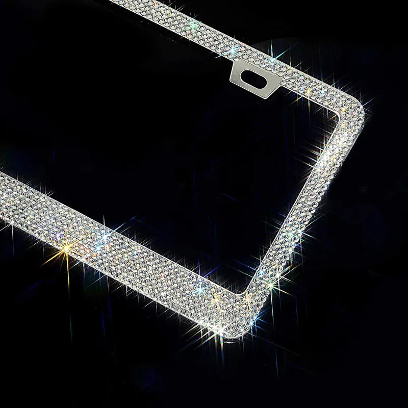 2PCS Stainless Steel License Plate Frame for Cars US-Spec Bling License Plate Frame Glitter Crystal Sparkling Rhinestone Caps
