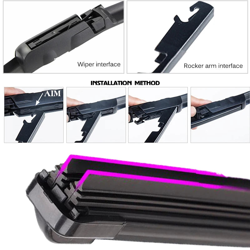 Car Windshield Wiper Blades | Universal Soft Double Layer Rubber Frameless Bracketless close-up view