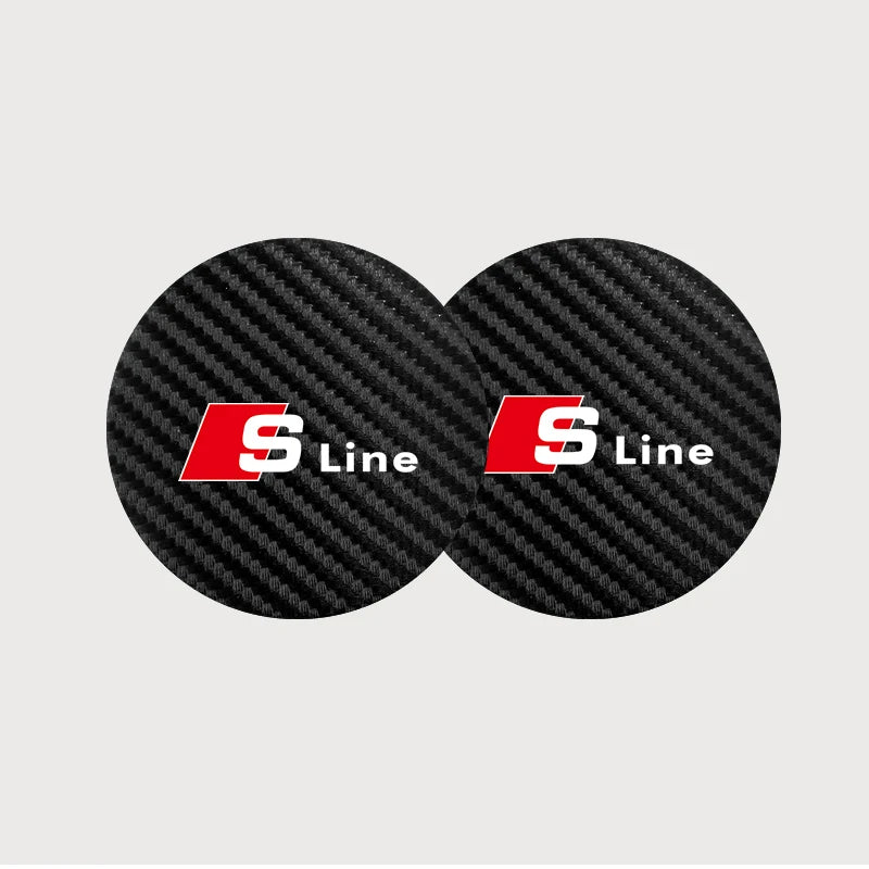 2Pcs Car Interior Leather Coaster Anti-noise Water Cup Pad for Audi S Line Models | Cu close-up view