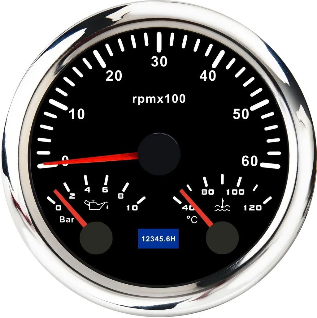 MH 85mm 3-in-1 Gauge Tachometer Water Temp Oil Pressure | 12V Car Boat 8000RPM 7 Colo alternate view