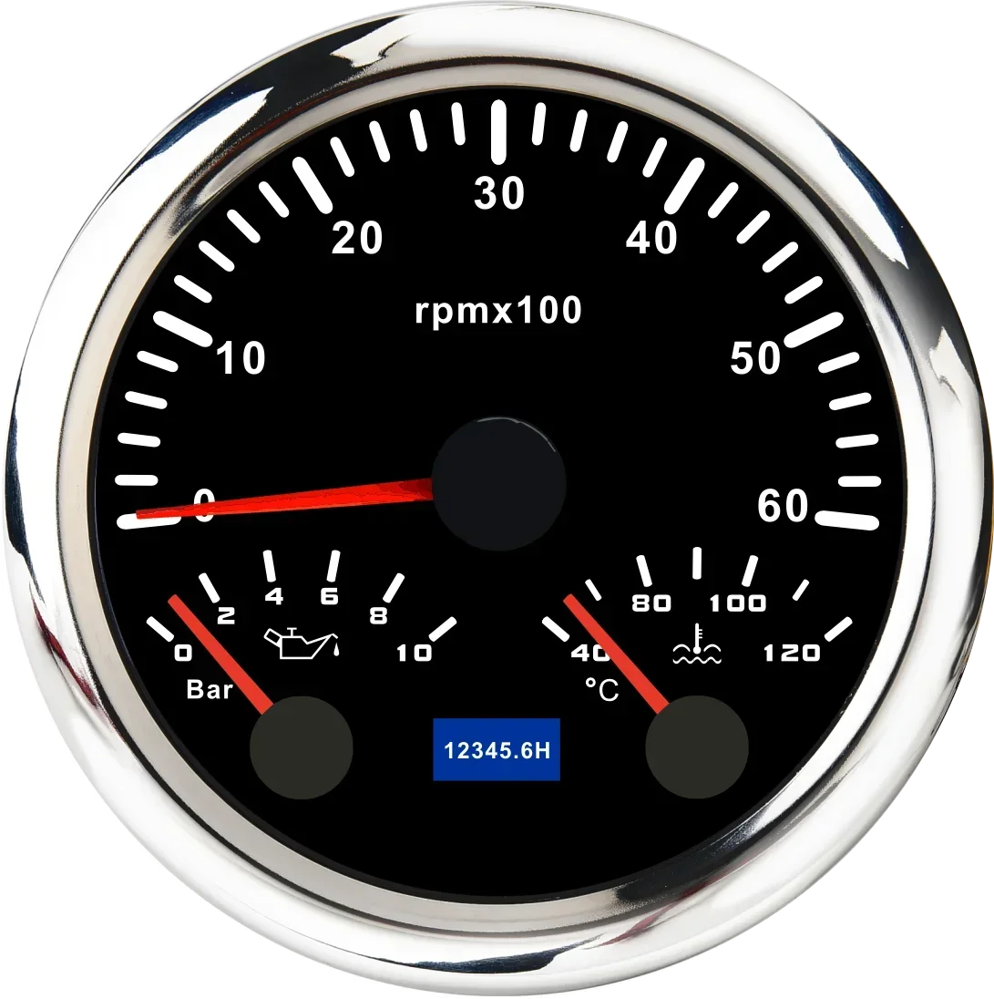 MH 85mm 3-in-1 Gauge Tachometer Water Temp Oil Pressure | 12V Car Boat 8000RPM 7 Colo alternate view