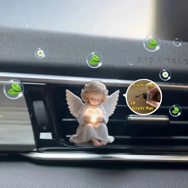 Angel Car Air Vent Clip with Heart Design 2D Flat Acrylic Fragrance Diffuser for Most Vehicles No Battery Needed Valentine Gift