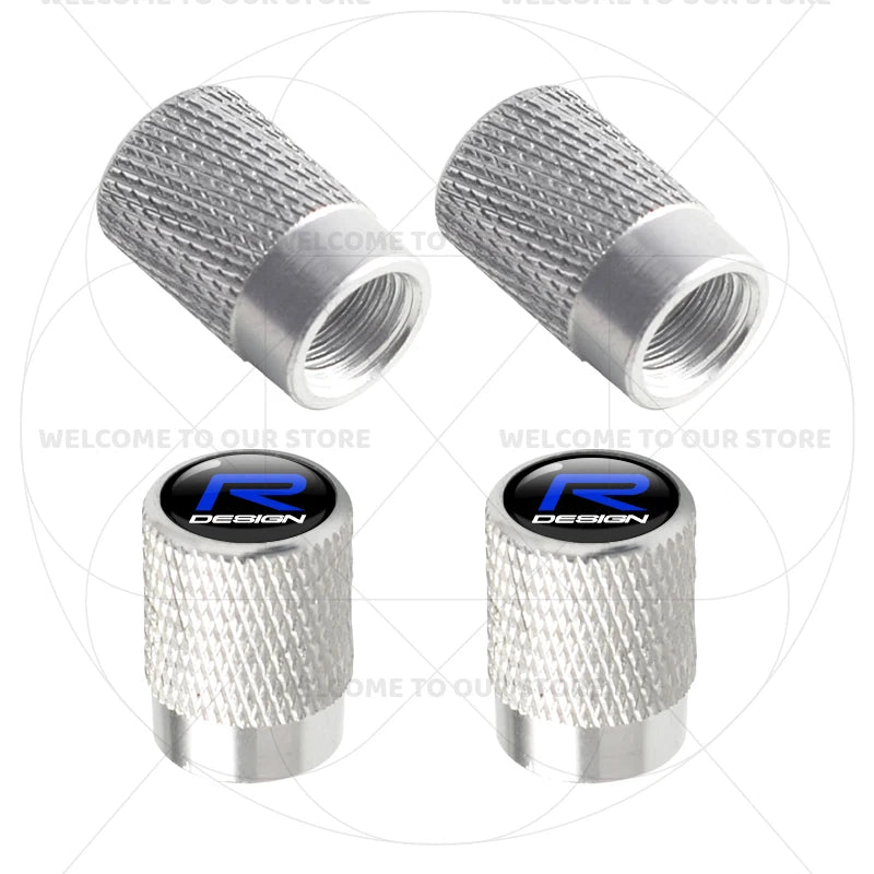 For Volvo R Design Emblem Aluminum Tire Valve Caps | 4-Pack Dust Covers detail view