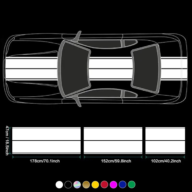 Car Stickers 6pcs Kit | Full Body Vinyl Decals Racing Stripe Design for Roof Hood D additional angle