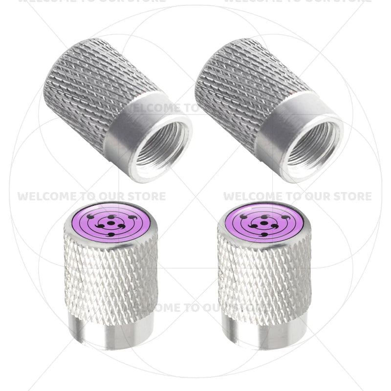 Itachi Rinnegan Sharingan Tire Valve Caps | 4pc Aluminum Anime Car Accessories additional angle