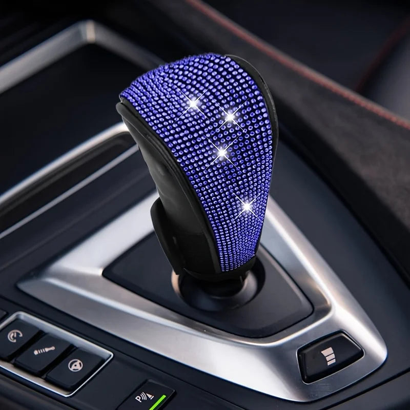 Universal Bling Diamond Gear Shift Cover, Sparkly Rhinestone PU Leather Car Shifter Knob detail view