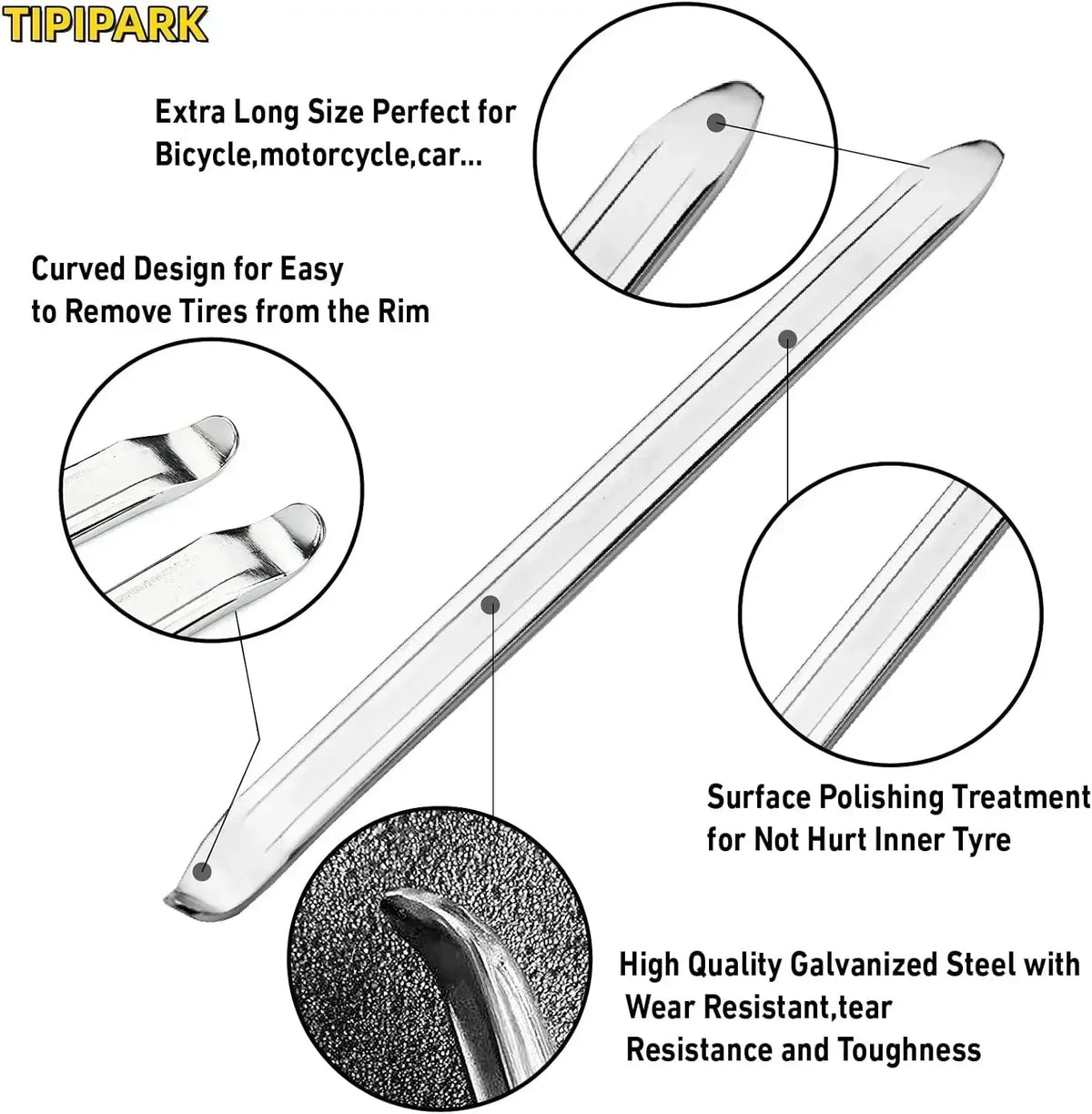 Car Repair Tools Steel Spoon Tire Iron Rim Opener Lever Changer Motorcycle Cycling Rep close-up view