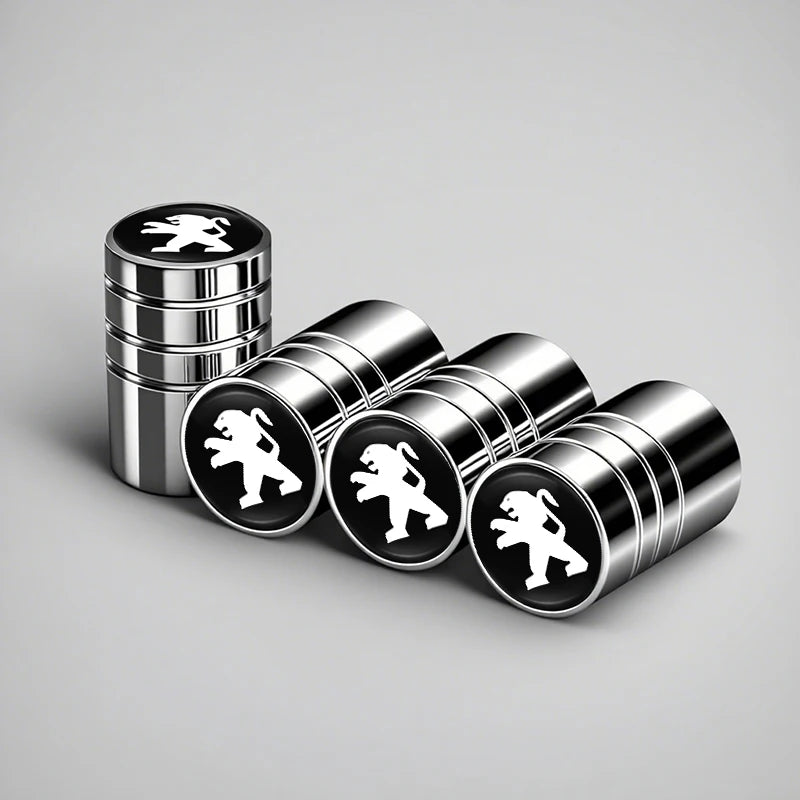 4Pcs Peugeot Logo Car Tyre Valve Caps | Aluminum Alloy Wheel Accessories for Peugeot M close-up view