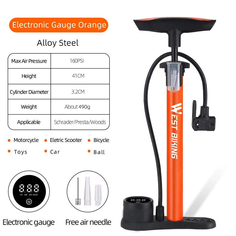 WEST BIKING Bike Pump | 150/160PSI High Pressure Digital Gauge Bicycle Tire Inflator detail view