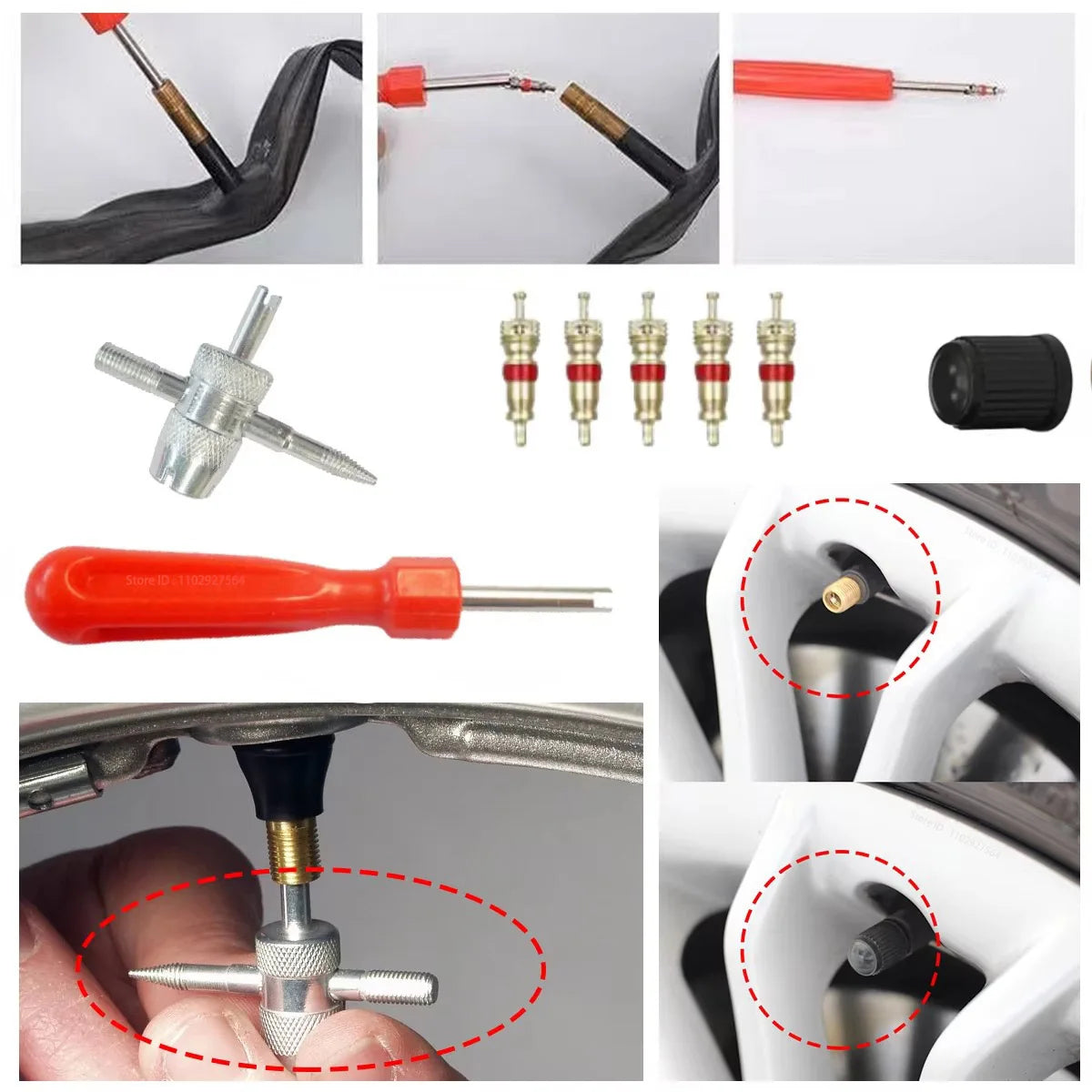 Car Bicycle Slotted Handle Tire Valve Stem Core Remover Screwdriver Tire Repair Instal close-up view